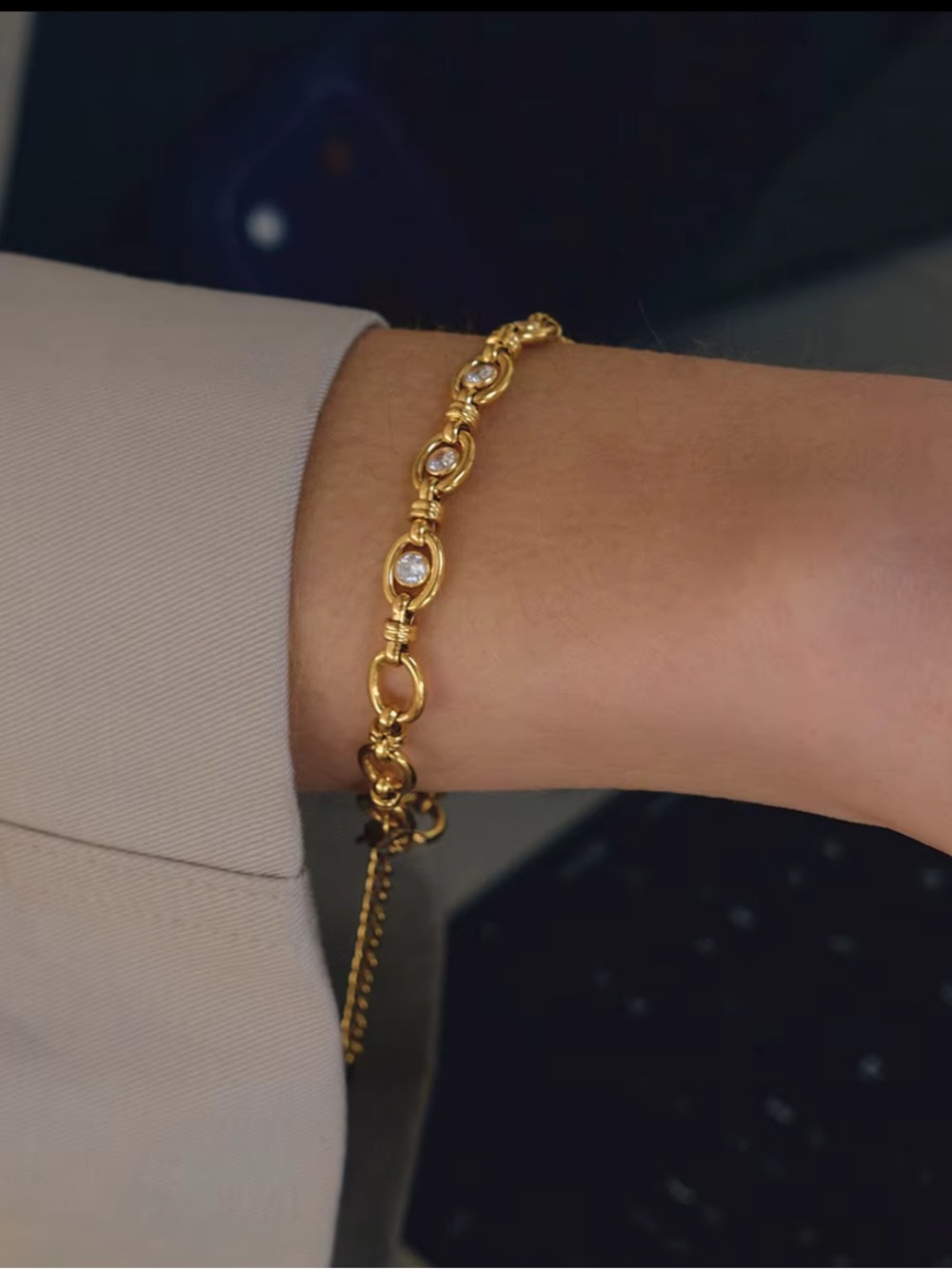 Gold-Tone Crystal Station Link Stainless Steel Bracelet - Women's Jewelry